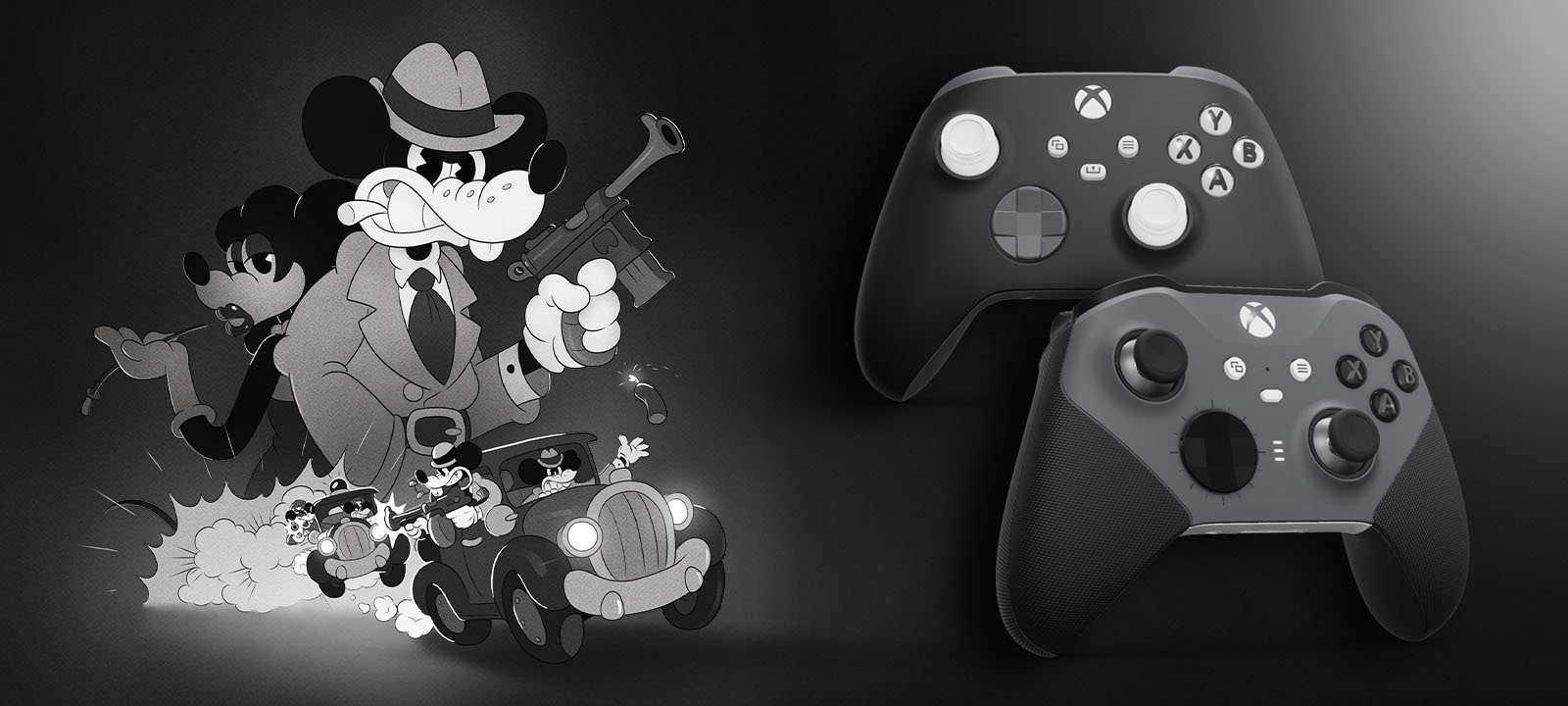 MOUSE: P.I. For Hire, black and white image of Jack Pepper and Tammy Tumbler, mouse detectives.